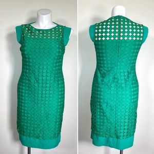 Ralph Lauren embroidered dot overlay emerald green sheath dress size 12P